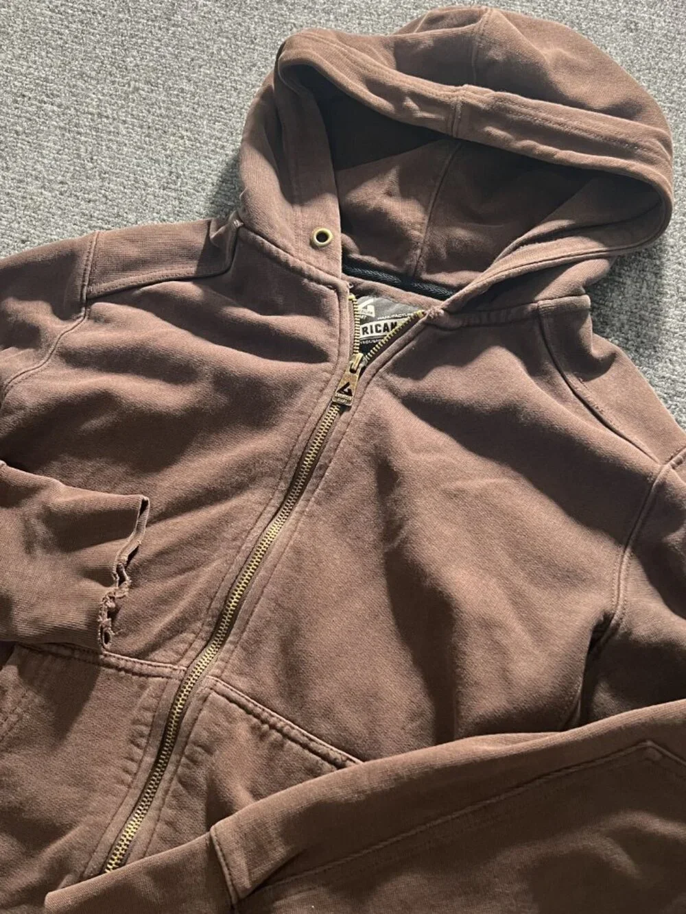 American Giant Full Zip Hoodie Mens Brown Hooded Sweatshirt